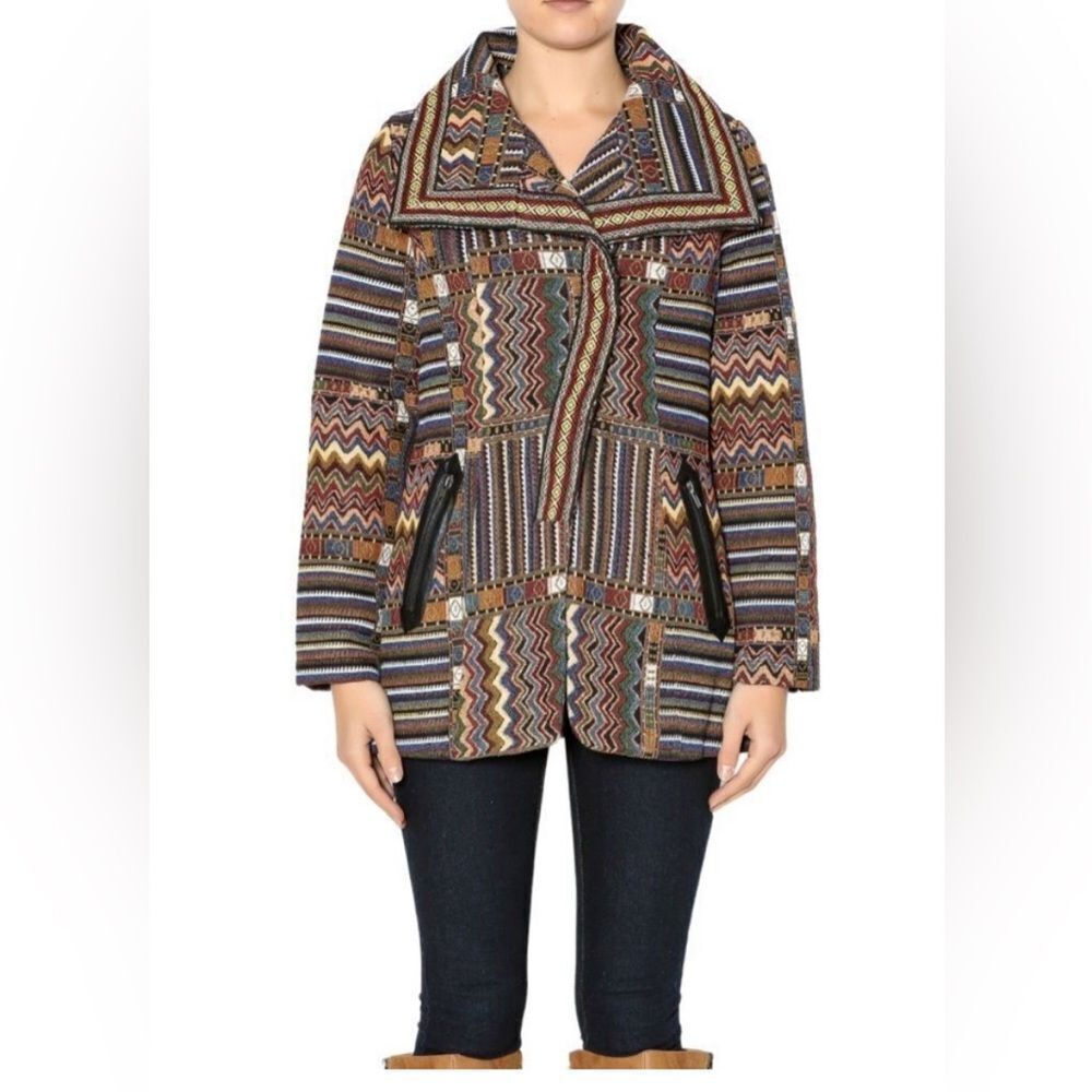 Clotheshead Tapestry Jacket Faux Leather Trim Small